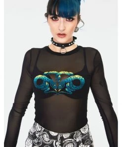 Jawbreaker Serpent Snake Mesh Top Black
