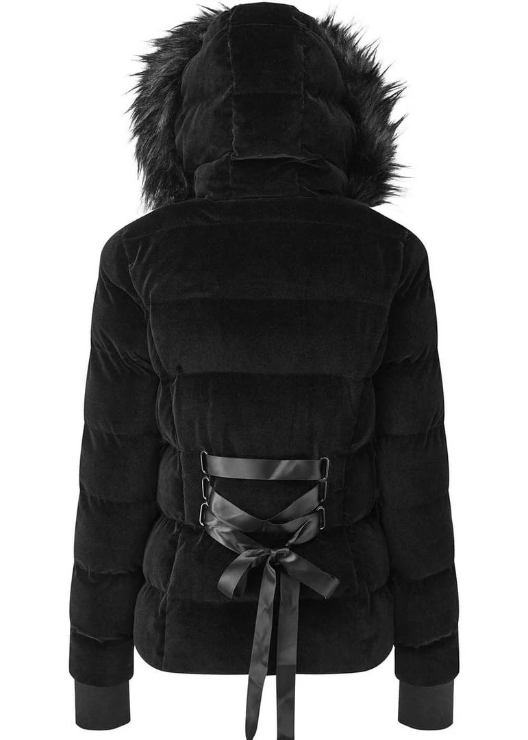 New In Killstar Lisa Luna Velvet Padded Jacket Black