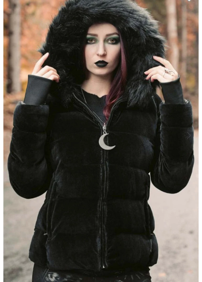 New In Killstar Lisa Luna Velvet Padded Jacket Black