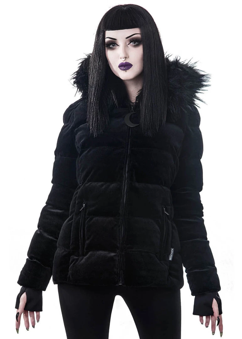 New In Killstar Lisa Luna Velvet Padded Jacket Black