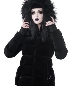 New In Killstar Lisa Luna Velvet Padded Jacket Black