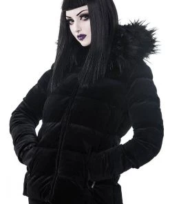 New In Killstar Lisa Luna Velvet Padded Jacket Black