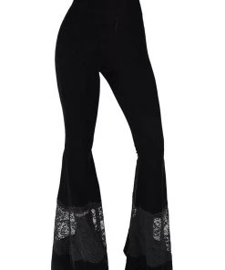 Killstar Nova Velvet Bell Bottoms 70's Trousers Black