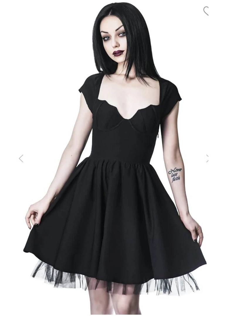 New In Killstar Good Ghoul 80's Party Dress Black