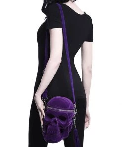 Killstar Grave Digger Velvet Skull Bag Plum