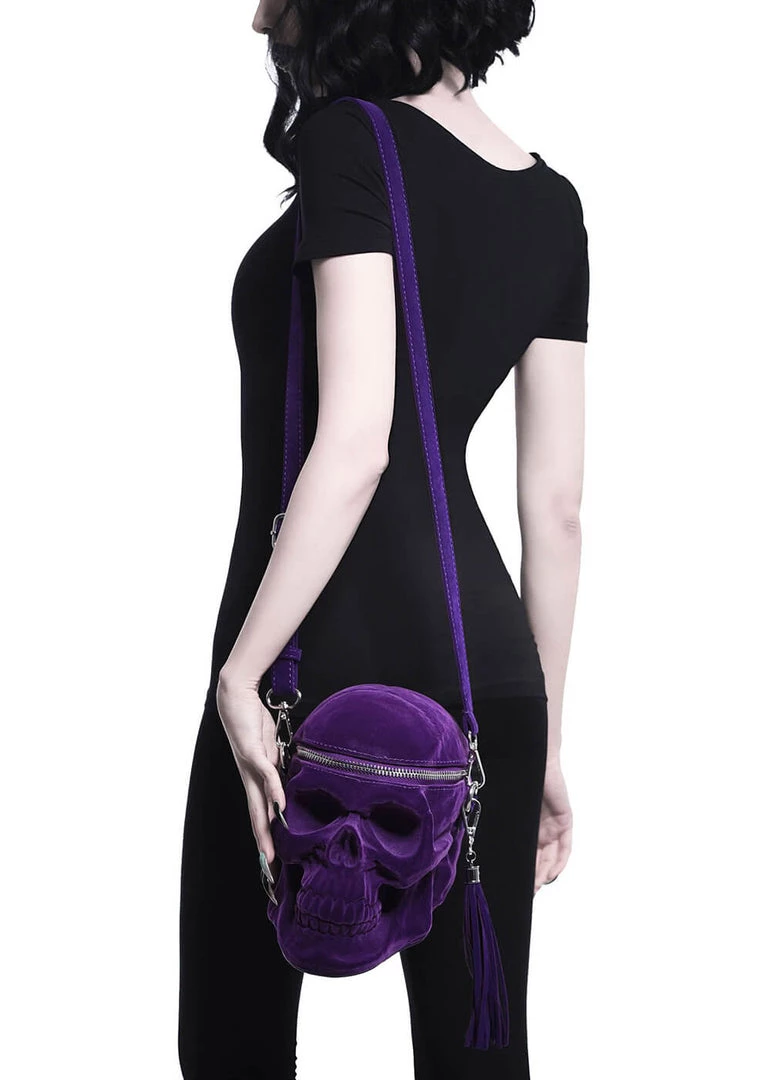 Killstar Grave Digger Velvet Skull Bag Plum