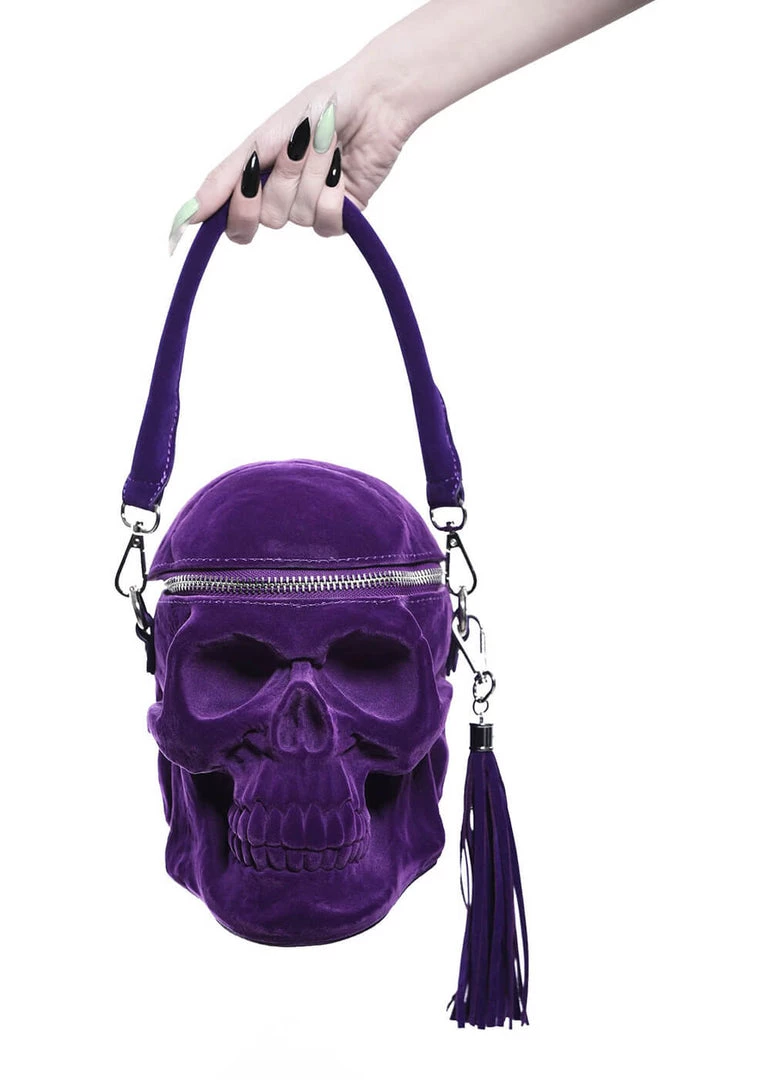 Killstar Grave Digger Velvet Skull Bag Plum