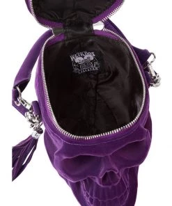 Killstar Grave Digger Velvet Skull Bag Plum