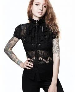 Killstar Liana Ruffle Lace 40's Blouse Black New In