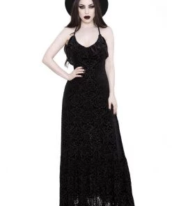 Killstar Eloise Burnout Velvet Maxi Dress Black New In