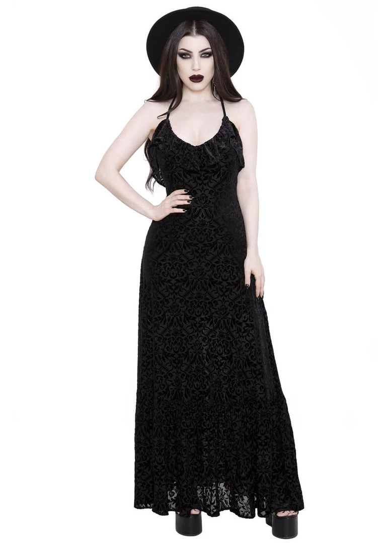 Killstar Eloise Burnout Velvet Maxi Dress Black New In