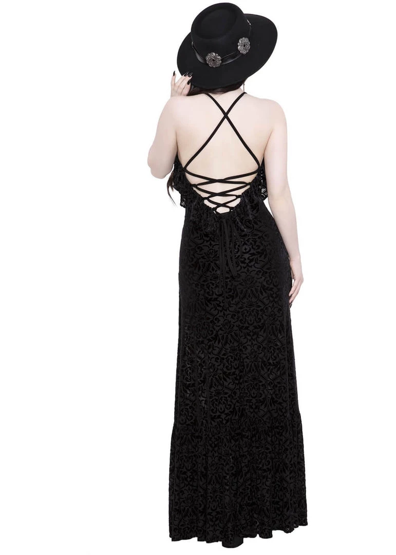 Killstar Eloise Burnout Velvet Maxi Dress Black New In