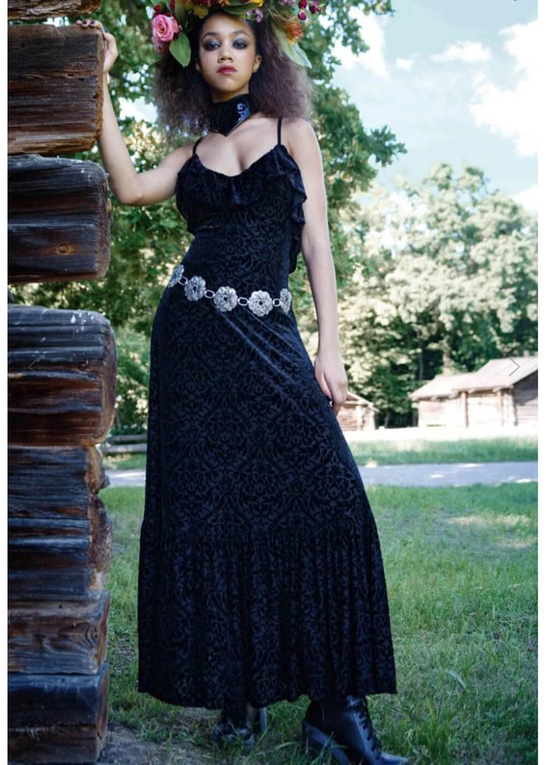 Killstar Eloise Burnout Velvet Maxi Dress Black New In