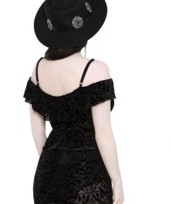 New In Killstar Aimee Burnout Velvet Bardot Top Black