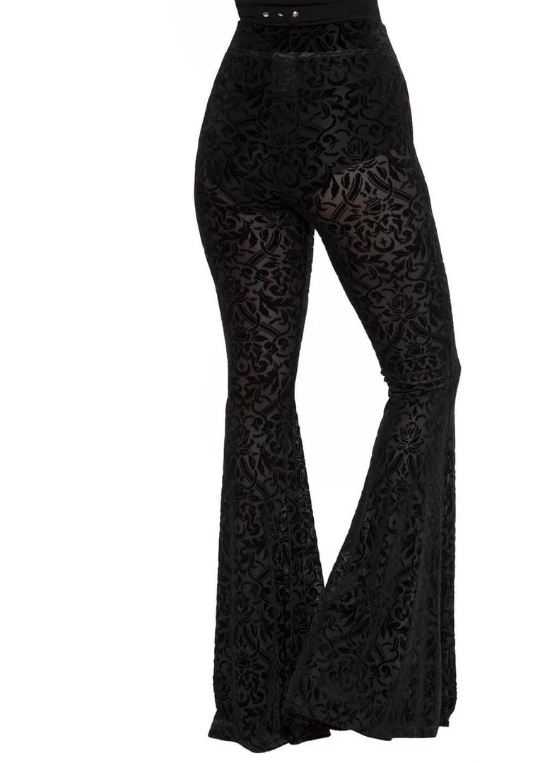 Killstar Velora Burnout Velvet Bell Bottoms Trousers Black New In