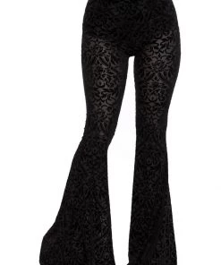 Killstar Velora Burnout Velvet Bell Bottoms Trousers Black New In