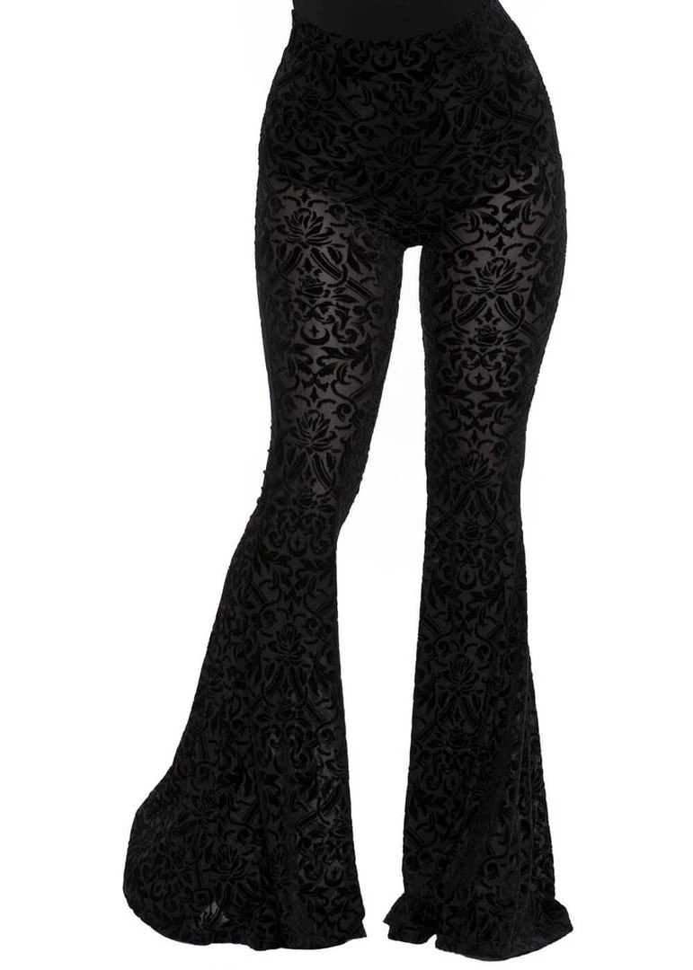 Killstar Velora Burnout Velvet Bell Bottoms Trousers Black New In
