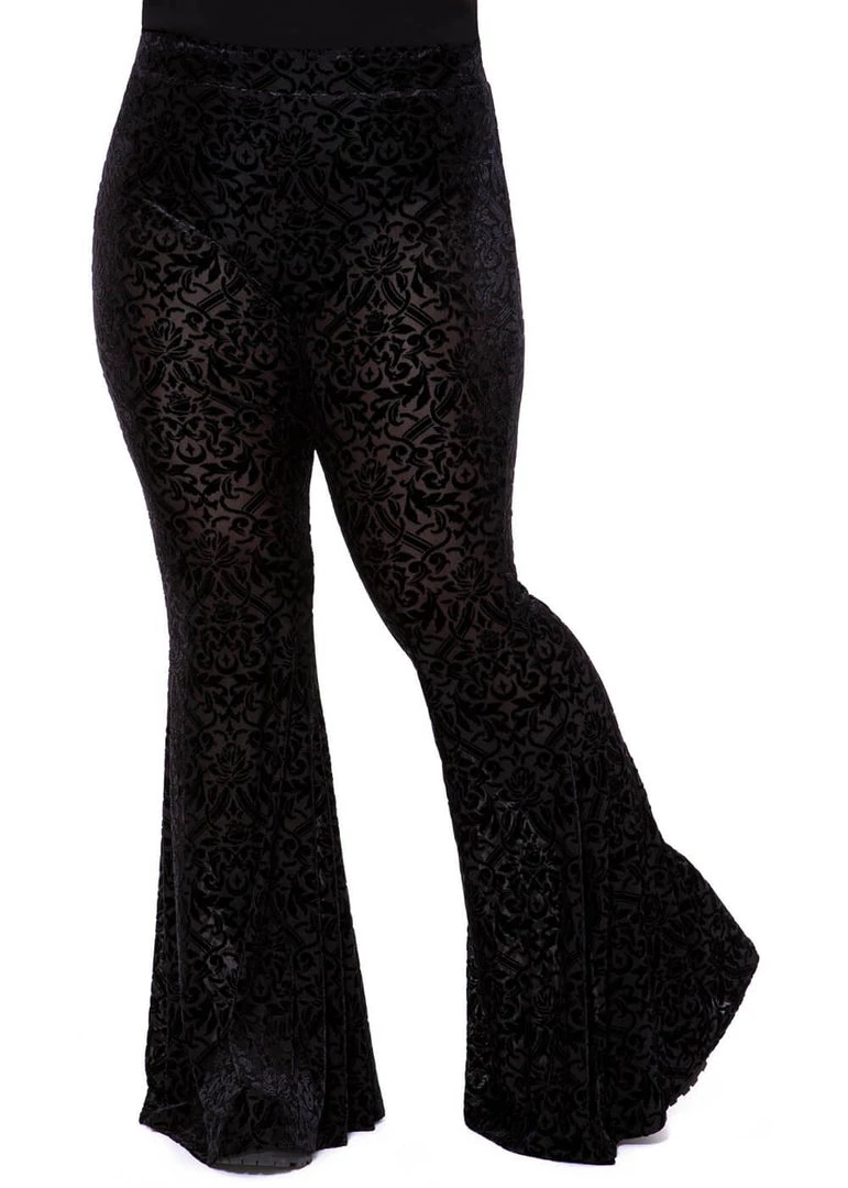 Killstar Velora Burnout Velvet Bell Bottoms Trousers Black New In