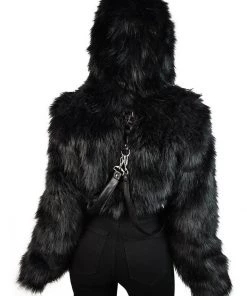 New In Killstar Night Creature Faux-Fur Jacket Black