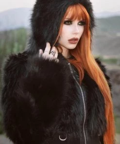 New In Killstar Night Creature Faux-Fur Jacket Black