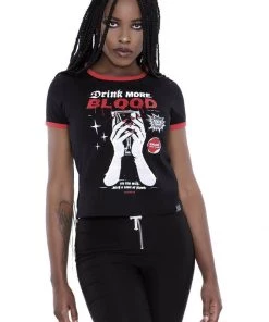 New In Killstar Drink More Ringer T-Shirt Black