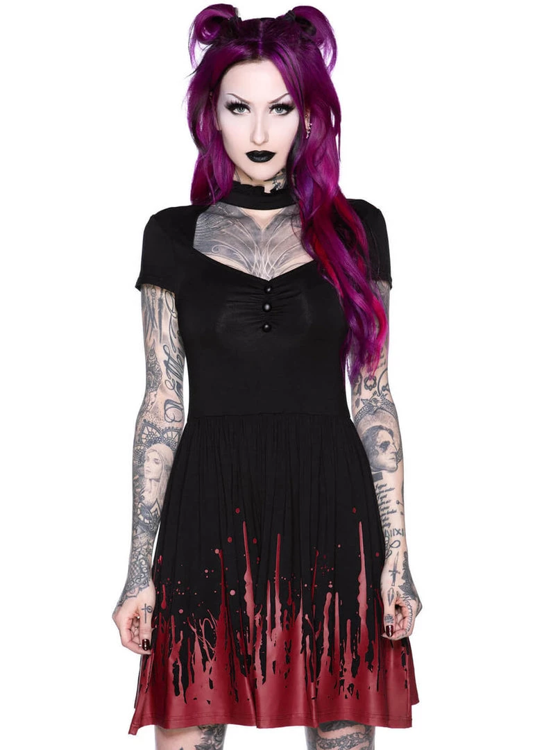 Killstar Bloodthirsty Skater Dress Black New In