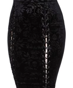 Killstar Claret Velvet Midi Pencil Skirt Black New In