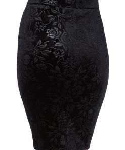 Killstar Claret Velvet Midi Pencil Skirt Black New In