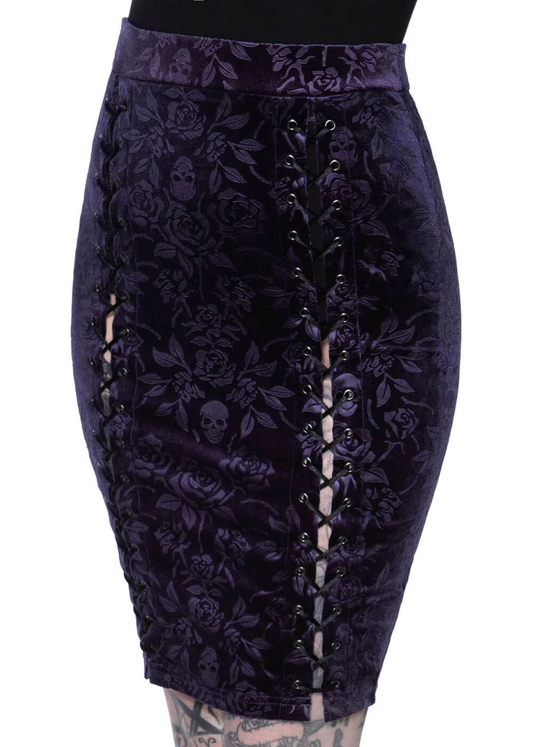 Killstar Claret Velvet Midi Pencil Skirt Plum New In