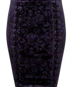 Killstar Claret Velvet Midi Pencil Skirt Plum New In