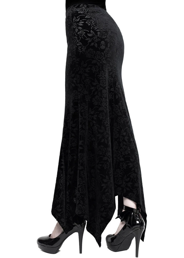 Killstar Roses Are Dead Velvet Maxi Skirt Black