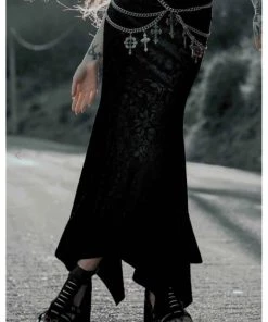 Killstar Roses Are Dead Velvet Maxi Skirt Black