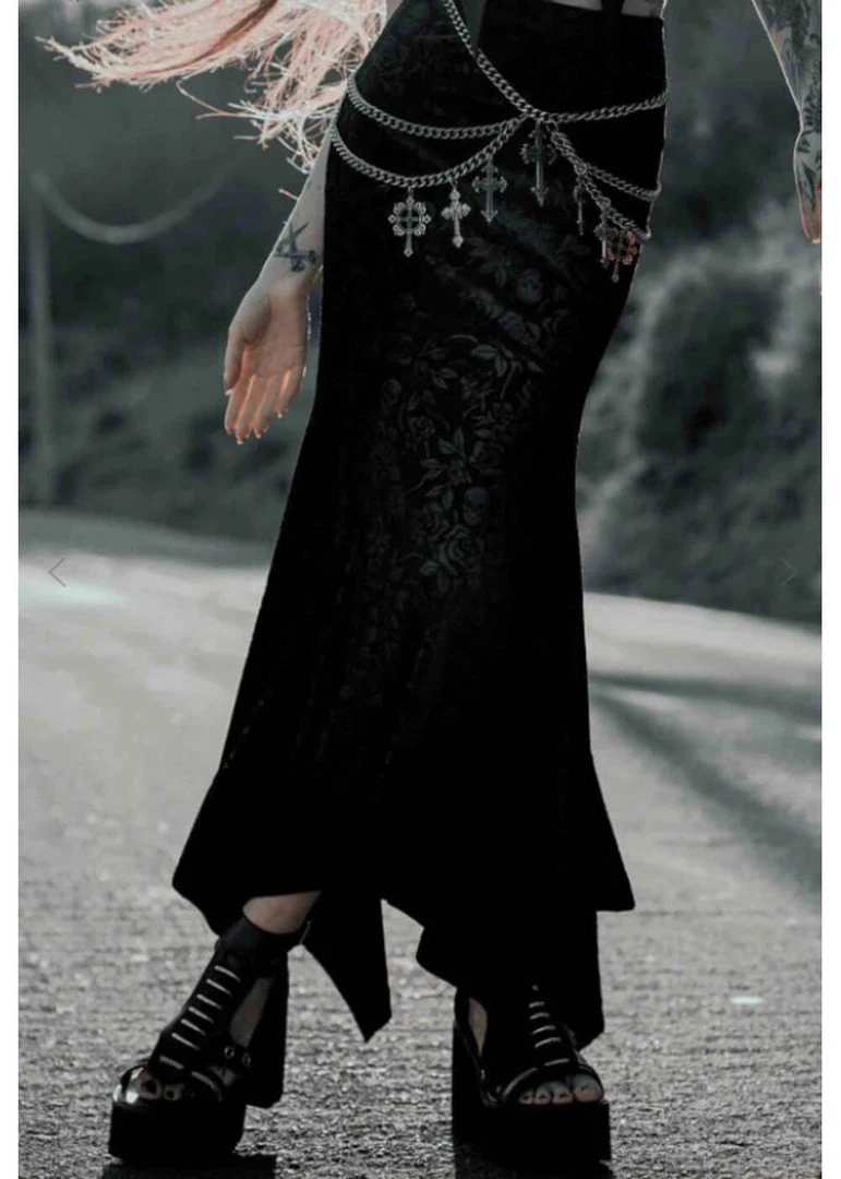 Killstar Roses Are Dead Velvet Maxi Skirt Black
