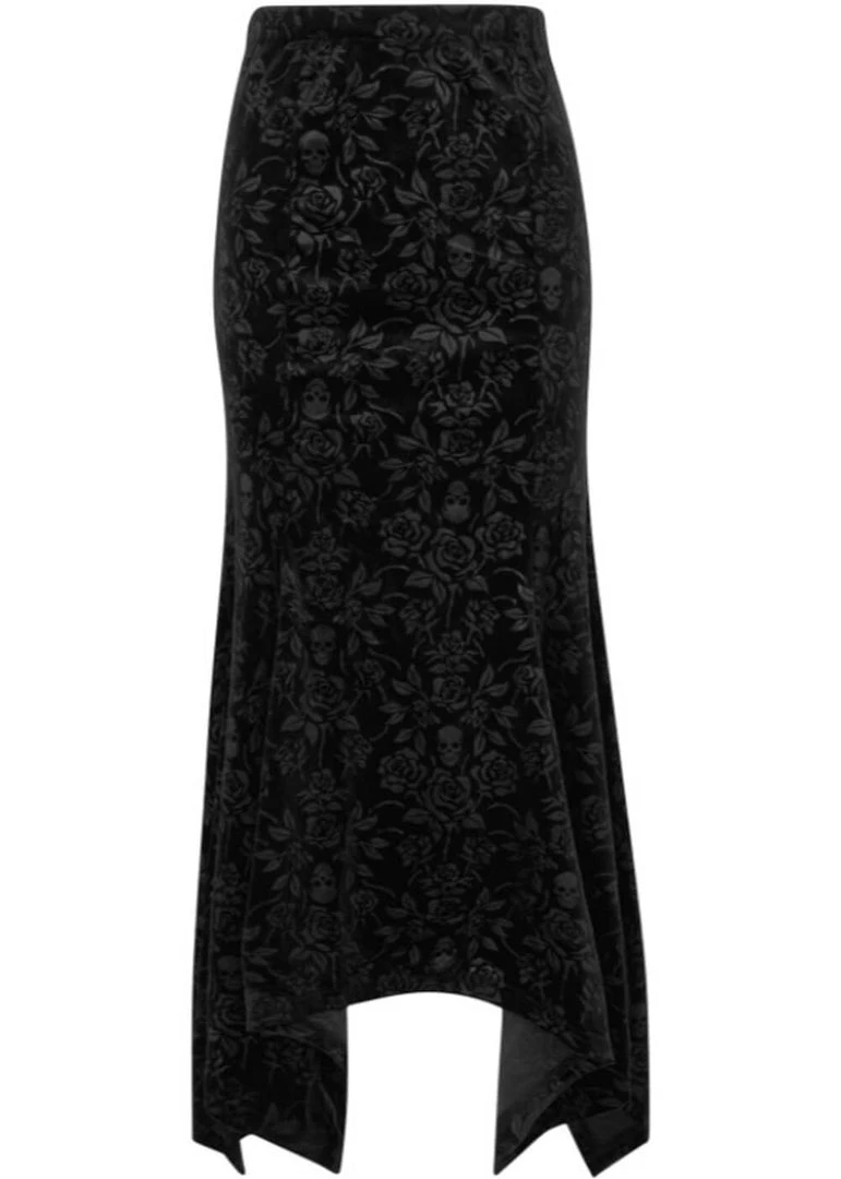 Killstar Roses Are Dead Velvet Maxi Skirt Black