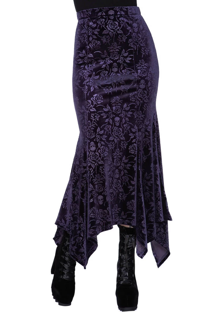 Killstar Roses Are Dead Velvet Maxi Skirt Plum New In