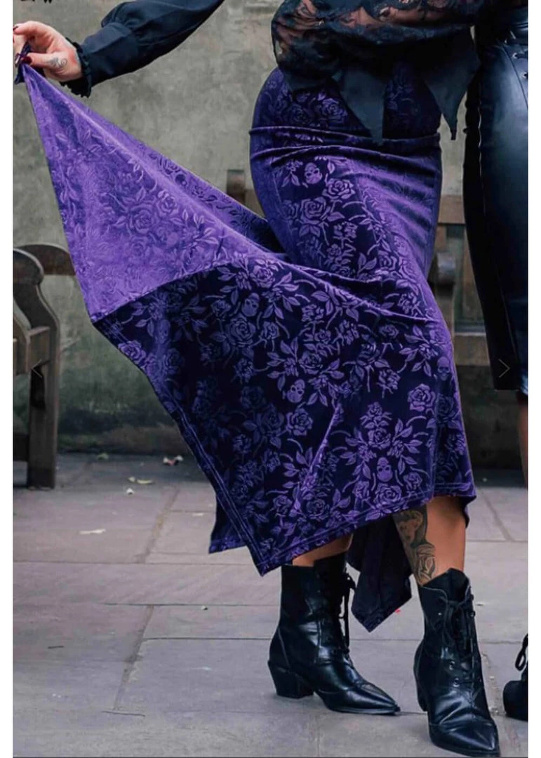 Killstar Roses Are Dead Velvet Maxi Skirt Plum New In