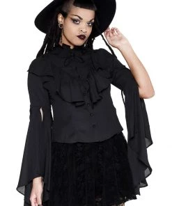 Killstar Moonshrine Ruffle 40's Blouse Black
