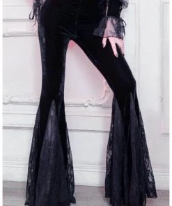 New In Killstar Night Stalker Velvet 70's Flared Trousers Black