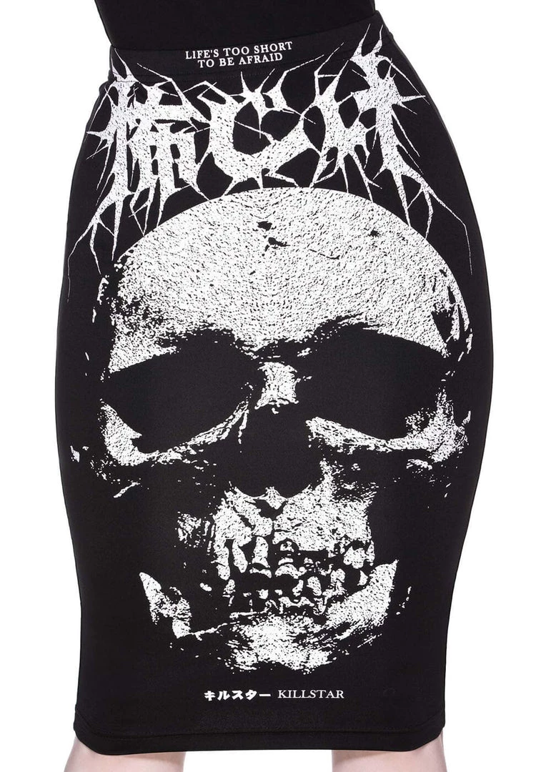 Killstar Fearless Skull Pencil Skirt Black New In