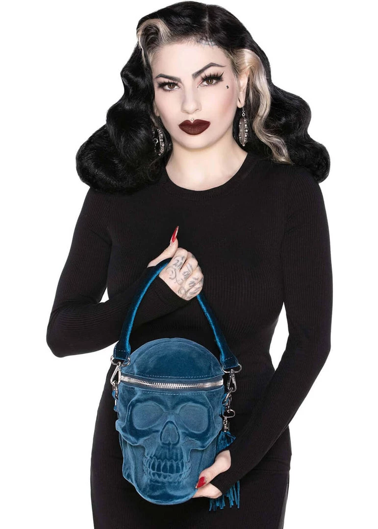 Killstar Grave Digger Velvet Skull Bag Blue New In