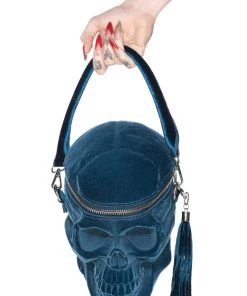 Killstar Grave Digger Velvet Skull Bag Blue New In