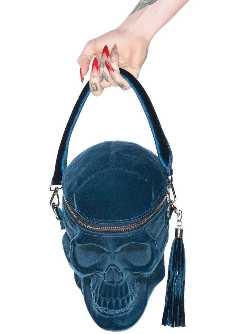 Killstar Grave Digger Velvet Skull Bag Blue New In