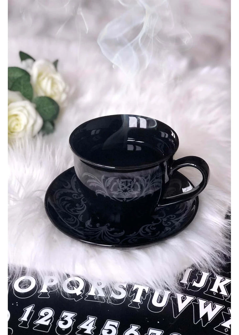 New In Killstar Morticia XL Tea Cup & Saucer Black