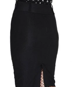 Killstar Rebel Hell Skull Midi Pencil Skirt Black