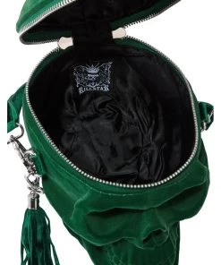 Killstar Grave Digger Velvet Skull Bag Green