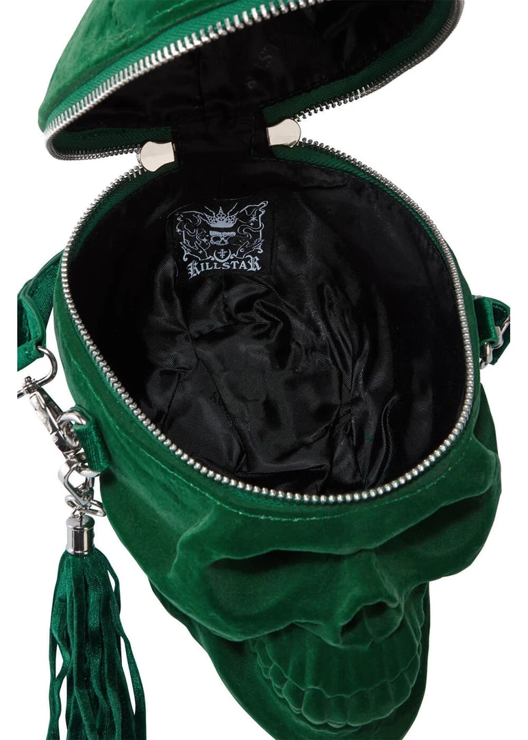 Killstar Grave Digger Velvet Skull Bag Green
