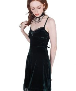 New In Killstar Moonstruck Velvet 60's Skater Dress Emerald Green