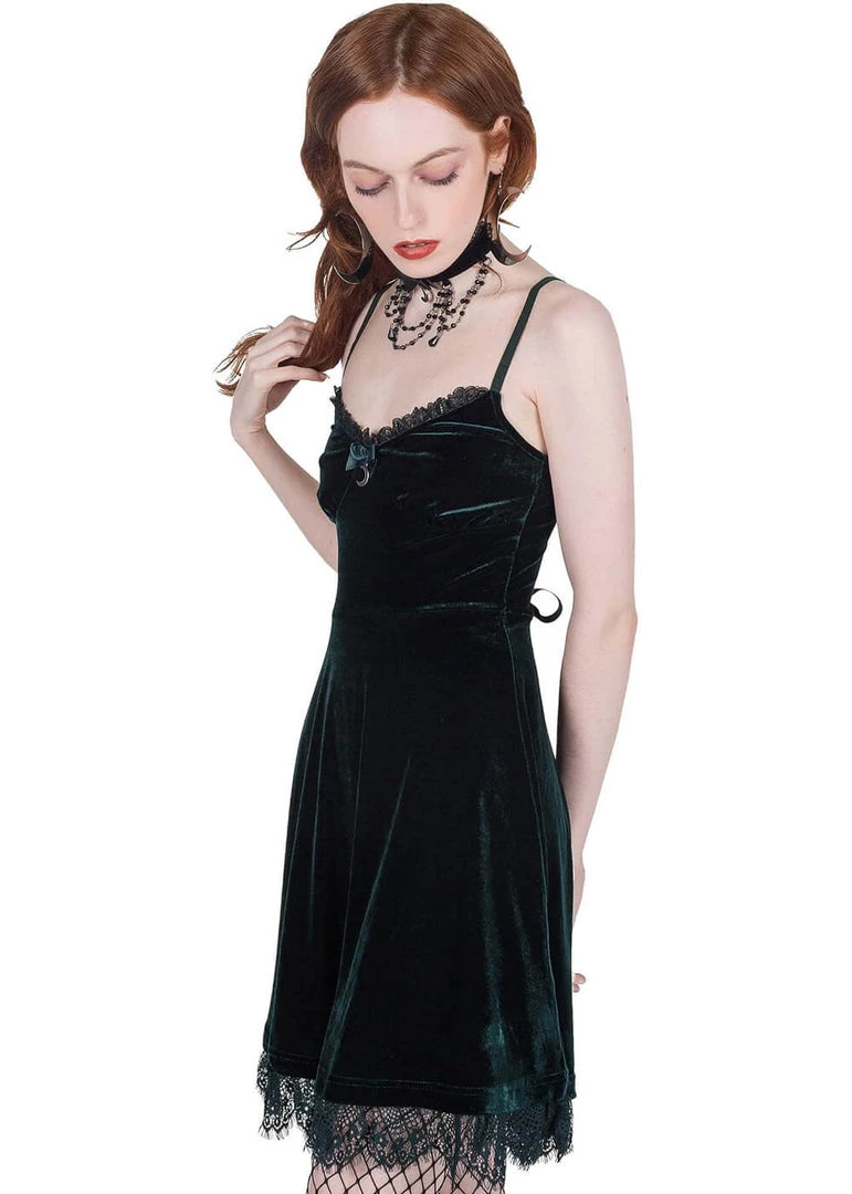 New In Killstar Moonstruck Velvet 60's Skater Dress Emerald Green