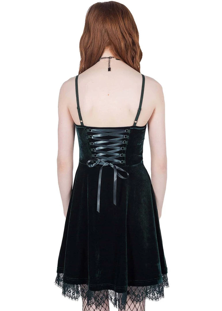 New In Killstar Moonstruck Velvet 60's Skater Dress Emerald Green