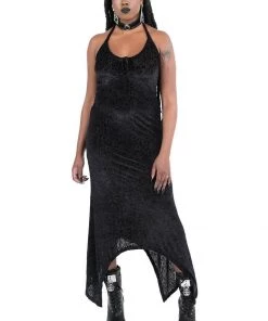 New In Killstar Starry Eyed Velvet 70's Maxi Dress Black